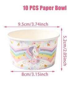 10Pcs 8oz Disposable Paper Bowl,Ice Cream Cups With Jungle Animals,Strawberries,Mermaids,Unicorns Design,Popcorn Box,Birthday Party Tableware,Picnic Party Supplies,Under The Sea Party Decor,Jungle Theme Birthday Party Decoration,Gender Reveal Party Decor,Baby Shower Decorations,1st Birthday Party Decorations - 彩色 - 查看 10