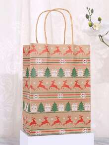 5 pièces Sacs cadeaux rayés de Noël, Sapin de Noël, Flocons de neige, Bas de Noël, Sacs cadeaux en papier kraft, Fournitures de cadeaux de vacances