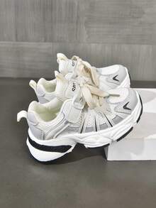 时尚银色双层网眼儿童透气运动鞋，男女款轻便休闲运动鞋，防滑秋冬 - 銀色 - 查看 2