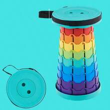1pc Outdoor Rainbow Foldable Plastic Stool, Compact Portable Chair, Small Bench, Retractable Footrest Stool