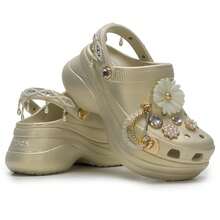 Crocs 2026新款女士拖鞋/凉鞋  骨白色 闪亮珍珠花朵 休闲舒适一脚蹬鞋 211519-2Y2 - 骨白色 - 查看 3