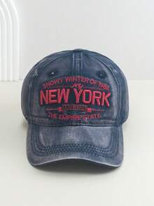 1pc Washed Embroidered Letter Baseball Cap, Vintage Dad Hat, Soft Crown Sun Hat