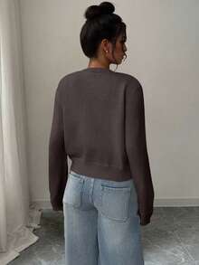 Freeform Thick Fabric Women's Autumn/Winter Sweater, Fashion Minimalist Business Casual Commute Elegant Resort Warm High-End Versatile Slimming Victory Day Ladies Cute Top Korean Style - Brown - View 4