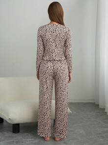 Conjunto de 2 piezas con estampado de leopardo, incluye top de manga larga y pantalón de pierna ancha, estilo sexy europeo, otoño/invierno
