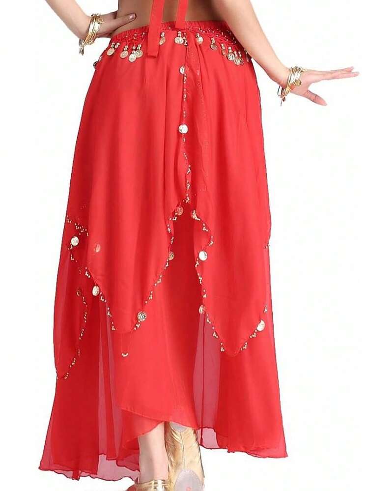 Women's Belly Dance Maxi Skirt, Decorated With Coins, Chiffon Material, Multi-Layered Ruffles, Suitable For Parties, Festivals, Dance Performances And Other Occasions - Multicolor - View 19