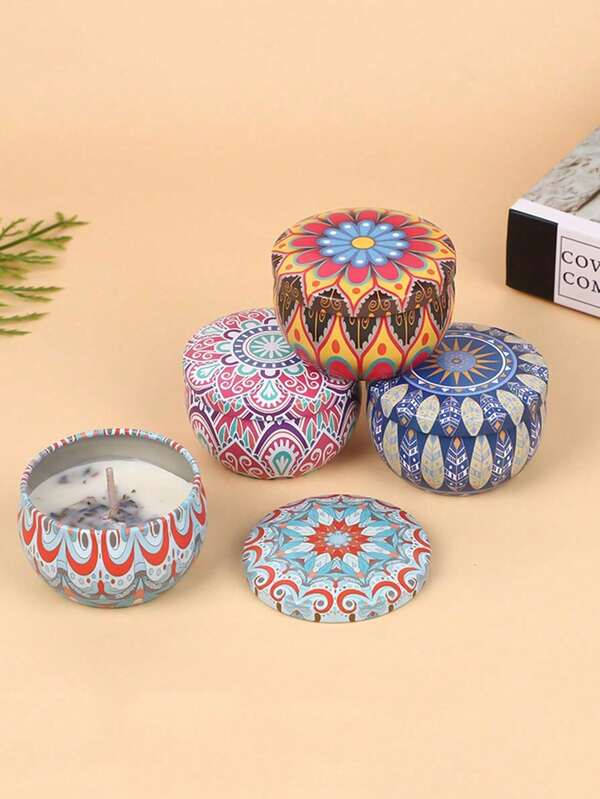 1/4/8/12 Pcs Multi-Color Candle Jars For Storage Of Scented Candles, Candies, Tea Leaves, Cookies, And Other Items. Muntjac Tin Storage Box With A Folk Style. Suitable For Storing And Keeping Small Daily Items And Scented Candles.