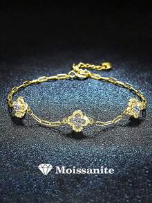 1 件 925 纯银 1.5 克拉莫桑石手链，适合女性日常佩戴、派对、度假、情人节、母亲节、结婚周年纪念日、女士珠宝礼物