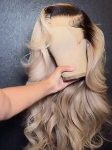 Ombre Brown Roots Ash Blonde Body Wave Lace Front Wigs Human Hair Pre Plucked Invisible Knots 13x4 HD Transparent Lace Frontal Wigs For Women 180 Density Lace Closure Wigs Human Hair Water Wave Glueless Wigs With Baby Hair True To Length