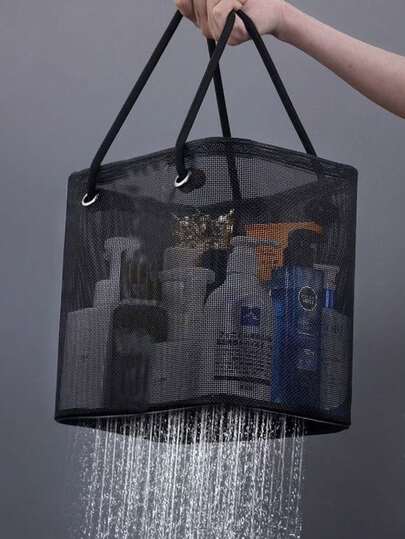 1个网状沥水篮，可折叠收纳篮，适用于夏季泳装系列，轻便透气，可用于浴室、洗衣房、旅行、健身房和衣橱——非常适合存放泳装、毛巾、配饰和小物件，耐用可折叠框架，快速排水，节省空间，整洁的置物架和桌面伴侣，是宿舍和梳妆台的理想之选。