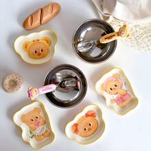 Cute Butter Bear Shaped Ceramic Dipping Sauce Dish, Appetizer Plate, Fruit Plate, Fries Plate, Snack Plate, Candy Dish, Cookie Plate, Trinket Dish, Suitable For Daily Use, Parties, Gifts - Multicolor - View 5