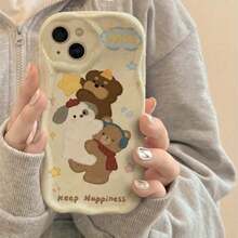 Funda de Teléfono de Carcasa Suave con Tres Osos Abrazados, Adecuada para iPhone15Promax/16/14/13/12/11/Xr/Xs/7/8, Patrón Crema - Colores mixtos - Ver 6