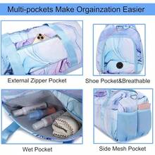 Dafelile Bolsa de lona deportiva para niñas, bolsa de baile para adolescentes, bolsa de viaje para llevar a cabo el fin de semana para pasar la noche, bolsa de gimnasio, bolsa de ballet de viaje con - mármol azul - Ver 6