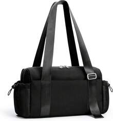 WLLWOO - Bolsa pequeña de gimnasio para mujer con bolsillo húmedo, bolsa de viaje pequeña, bolsa de viaje para entrenamiento, ligera, para baile, yoga, fines de semana, Beige - Negro - - Ver 9