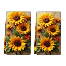 2/4pcs Sunflower Pattern Kitchen Towels, Highly Absorbent And Decorative Dish Cloths, Rags, Napkins, Suitable For Holiday Decor, Cooking, Baking, Housewarming Gifts, And Cleaning, Fit For Kitchen, Bathroom, Toilet