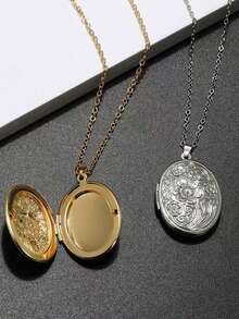 1pc Cross-Border Hot Selling DIY Accessory Oval Engraved Pendant, Openable Necklace Charm For Women