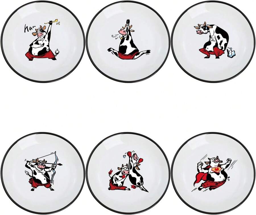 Super Cute Cartoon Animals Ceramic Sauce Dishes, Seasoning Dishes, Little Cat Dog Bird Feeding Bowls, Sushi Soy Dipping Bowls, Appetizer Plates, Dessert Plates-Cow-5 Inch,18562365 - 薄荷藍 - 查看 1
