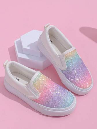 รองเท้าผ้าใบเด็กผู้หญิงและเด็กผู้ชายแบบลำลอง ประดับเลื่อมสีรุ้ง ใส่สบาย สำหรับเด็กอายุ 1-12 ปี