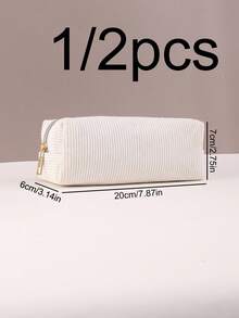 1/2pcs Solid Color/Plaid Multi-Functional Pencil Case, Diamond Pattern Large Capacity Pencil Box, Stationery Pouch, Plush Student Pencil Case, Pencil Bag, Backpack - Black - View 9