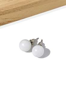 1 Pair 8mm Round Natural Stone Stud Earrings, Elegant & Fashionable Jewelry For Women - 8mm Natural Stone Earrings - View 28