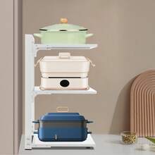 RibasuBB 3-Tier Pot And Pan Organizer Rack For Kitchen Countertop, Adjustable Carbon Steel Stand With Removable Shelves, Space-Saving Vertical Storage, White - 白色 - 查看 4