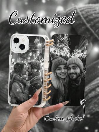 1pc Customized Photo Black Phone Case Compatible With IPhone 15 Pro Max/16 Pro Max/17/17 Pro Max, S25 Ultra/S25 Plus, Redmi And Other Models, Wedding Photo Customization, Gift For Couples, Friends, Family, Graduation