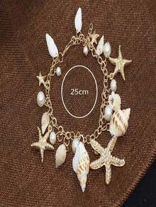 1pc Bohemian Style Alloy & Pearl Ladies' Beach Bracelet With Seashells, Sea Snails And Starfishes, Summer - 1 cái - Xem 6
