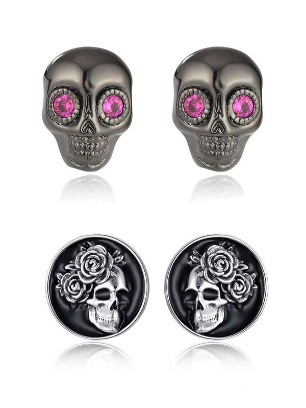 1 Pair Gothic Style Skull Stud Earrings For Women, Halloween Fashion Accessory