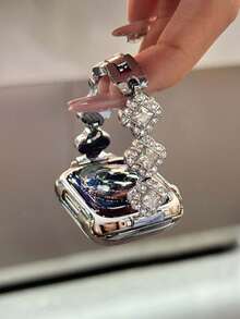 1pc Silver Gemstone & Glitter Jewelry Crystal Diamond Encrusted Gold Metal Frame Watch Bands, Compatible With Ultra3 2 1 SE S10 S9 S8 S7 S6 S5 S4 S3 S2 S1, Fashionable & Elegant, Suitable For 38mm 40mm 41mm 42mm 44mm 45mm 46mm 49mm Smart Watches Women - Silver - View 6