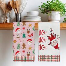 2 Stück Weihnachtsmann, Weihnachtsbaum, Kranz, Weihnachtsstrümpfe, Handschuhe, Rentier, Glocken, Sterne bedruckte Küchentücher, Geschirrtücher, Handtücher, Geschirrtücher, Heimdekoration, Küchendekoration, Kochen, Backen, Geschirrtücher, Reinigungsbedarf, geeignet für Restaurant, Küche, Feiertags-Dekoration und Geschenke, ganzjährig