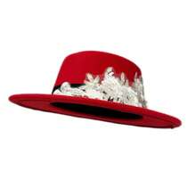 Womens Fedora Hat Stylish Elegant Decorative Flower Panama Hat Wide Flat Brim Jazz Cap - 紅色 - 查看 6