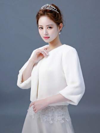 1pc Versatile Bridal Shawl, White Warm Long Sleeve Jacket For Brides, Bridesmaids, Plus Size, Thick Warm Outerwear Fall Clothes For Women