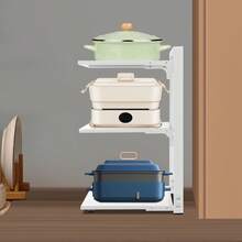 RibasuBB 3-Tier Pot And Pan Organizer Rack For Kitchen Countertop, Adjustable Carbon Steel Stand With Removable Shelves, Space-Saving Vertical Storage, White - 白色 - 查看 6