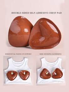 2pcs Brown Reusable Self-Adhesive Bra Lift Tape, Sticky Bra Pad Inserts To Create Fuller Bust Look For Small Chest Women, Suitable For Dresses, Bikinis Or Lightweight Summer Clothes - Brown - View 3