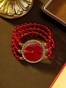 Vòng tay nhiều lớp thời trang cao cấp thiết kế mặt cười phong cách Châu Âu & Mỹ cổ điển sang trọng, tinh tế, làm bằng hợp kim đính đá quý, thích hợp đeo hàng ngày, tiệc tùng, dạ tiệc, làm quà tặng và các dịp đặc biệt - Vòng đeo tay - Xem 4