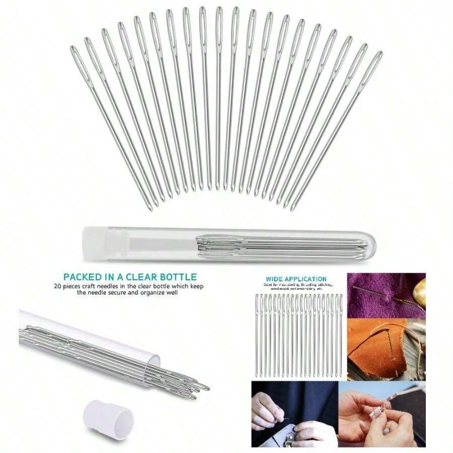 20 Pieces Large - Eye Needles 2inch Large Eye Sewing Needles Stainless Steel Stitching Needles With Bottle Leather Projects