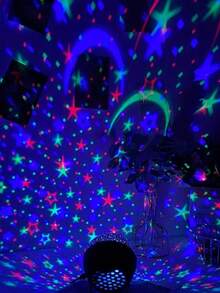 1pc Voice Control Starry Sky Projection LED Lamp - 7 Color Changing Fantasy Night Light With Moon & Stars, USB Powered Modern Home Decor For Living Room, Bedroom, Christmas & Halloween Gift, Suitable For Creating A Rainbow Fantasy & Romantic Ambiance, Bedroom Night Light | Starry Theme | Plastic Lampshade, LED Lamp For Bedroom