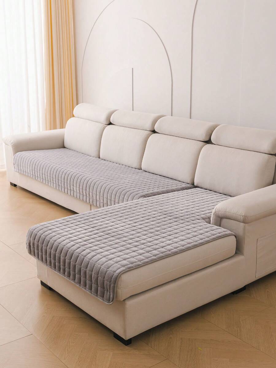 1 Stück gestepptes Flanell Sofakissen, rutschfeste Sofa Sitzauflage, geeignet für ein-/zwei-/drei-/viersitzige Sofas und Chaiselongues, waschbar, moderner Stil, ganzjährig verwendbar, Wohndekoration - Hellgrau - Übersicht 1