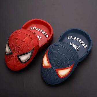 Marvel 2pcs, Perfectly Replicating Spider-Man's Classic Mask In Appearance, With Web Texture And Iconic Eye Design, Exquisitely Detailed To Astonish. Opening The Lid Reveals An Interior Printed With The Word "SPIDERMAN" And A Spider Pattern, Full Of Texture. Not Just A Practical Ashtray But Also A Collectible Full Of Personalized,