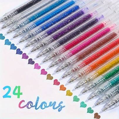 8pcs/12pcs/24pcs Glitter Ballpoint Pen Set, Suitable For Writing, Drawing, And Decoration, Plastic Medium 1.0mm, Shiny Ink Pen, Ideal For Journals, Scrapbooks, And Art Projects