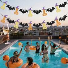 1Pcs Halloween Banner Paper Bat Pumpkin Hanging Decoration For Party Wall Haunted House Ornaments