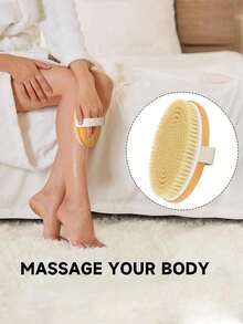 Dry Body Brush, Exfoliating Body Scrubber, Natural Bristles For Dry Skin, Improves Blood Circulation, Stops Ingrown Hairs, Cleans Acne And Cellulite, Good For Home Bath Tools Wooden Strap Shower Brush With Natural Bristles - Soft Oval Shower Brush, Suitable For Dry Brushing Body, Wet Brushing