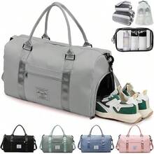 Maleta Deportiva,Compartimento para Zapatos y Bosillo Impermeable,Incluye bolsa de maquillaje,toalla y bolsa organizadora de regalo,Mujer y Hombre,para Viajes,Gym (B-Rosa) - A-Gris - Ver 10