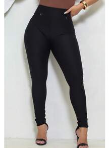 Women's Leggings With Pocket High Waist Riding Stitch Roma Skinny - 黑色 - 查看 8
