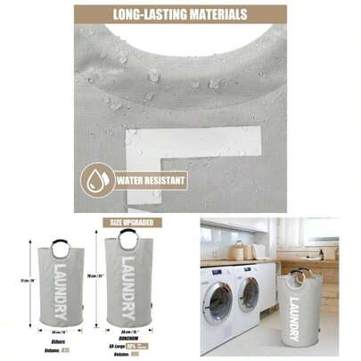 90L Large Laundry Basket, Collapsible Laundry Bag, Freestanding Tall Clothes Hamper, Foldable Washing Bin