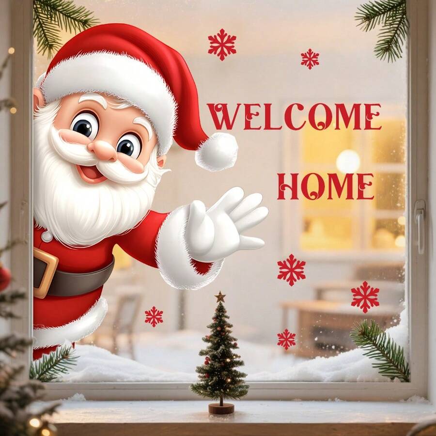 Christmas Window Stickers, Cute Santa Claus Snowman Glass Window Decals Door Stickers Decoration, Suitable For Holiday Christmas Nursery Playroom Bedroom Classroom Kindergarten Wall Stickers Room Decor Wall Sticker Wall Decor Home Decor Christmas Decorations Christmas Decorations Home