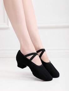 New Women's Professional Sports Shoes, Girls' Ballet Shoes, 3cm Low Heel Elastic Slip-On Indoor Sports Shoes, Soft Bottom Latin Dance Shoes For Performance, Yoga, Dance Practice, Comfortable, Soft, Lightweight - Black - View 3