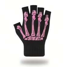 Guantes de media mano con patrón de calavera y esqueleto de calidad para hombres, guantes para parejas - Rosa Fucsia - Ver 2
