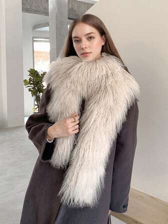 1pc Handmade Faux Fur Long Shaggy Scarf For Women, Fashionable Extra Long Crossover Scarf, Can Be Worn Crossover Or Straight, Warm And Stylish Scarf For Autumn/Winter, Elegant Accessory For Outdoor, Party, Commute For Dress