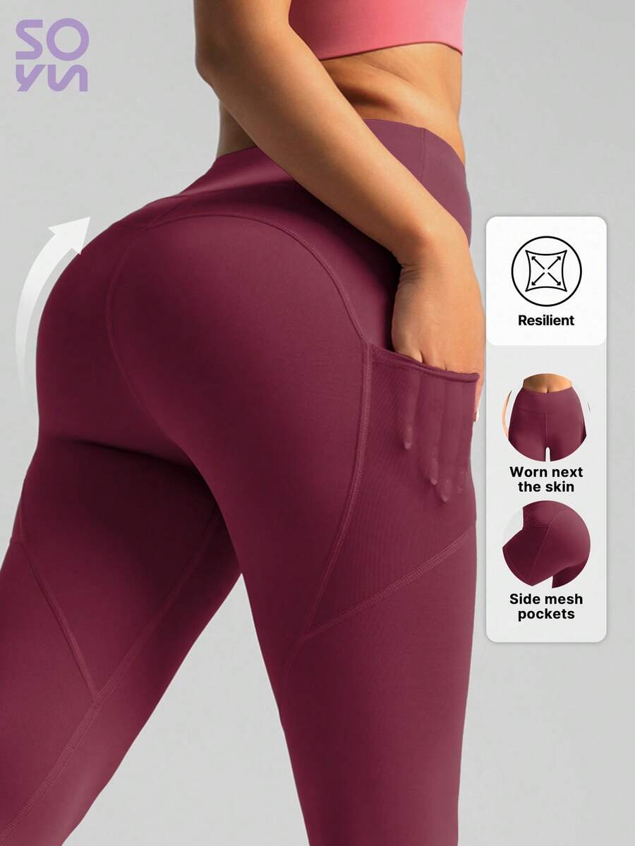 Soyun Women's One-Piece Side Pocket Fitness Pants, Suitable For Yoga, Outdoor Sports And Butt Lifting