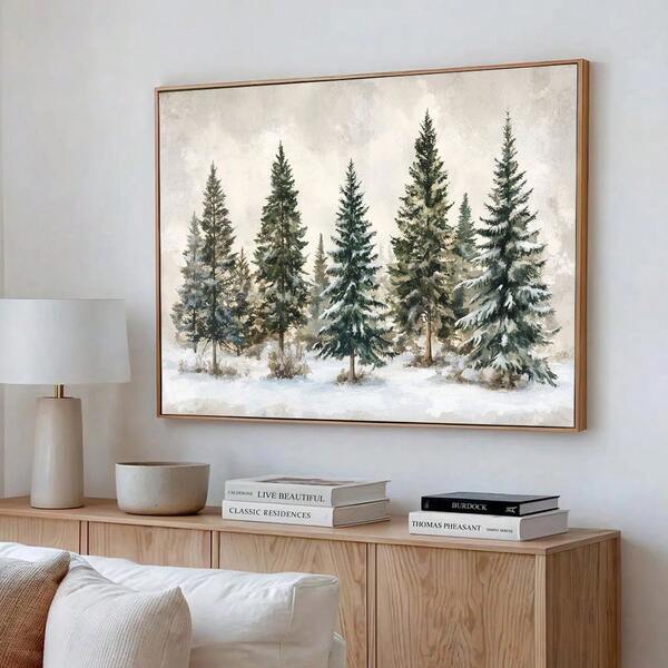 1pc Unframed Winter Christmas Trees Landscape Poster Rustic Wall Art Canvas Print Minimalist Winter Xmas Holiday Snowy Forest Farmhouse Cottagecore Decor Retro Painting For Apartment, Living Room, Bedroom, Modern Home Decoration Halloween Decor Christmas Decoration Thanksgiving Wedding Home Decor Home Decor Fall Decor Autumn Decor Birthday Decorations For Gifts Party Supplies Indoor Holiday Festival Decor Wall Decor Halloween Ornaments Christmas Decoration XMAS Decor Christmas Tree Gift Decor Thanksgiving Wedding Home Decor Home Decor Fall Decor Autumn Decor Birthday Decorations For Gifts Party Supplies Indoor Holiday Festival Decor Halloween Decor Wall Decor Halloween Ornaments